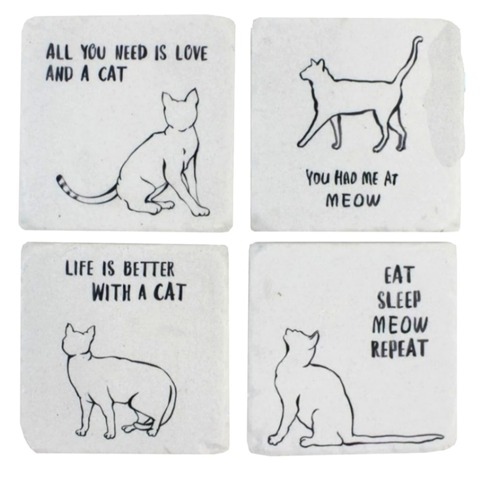 Stone Coasters Set of 4 Gisela Graham Cat Quote